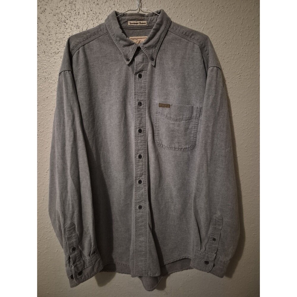 VTG Woolrich Gray Flannel Chamois XL Button Down Collar Sportsman Shirt 90's